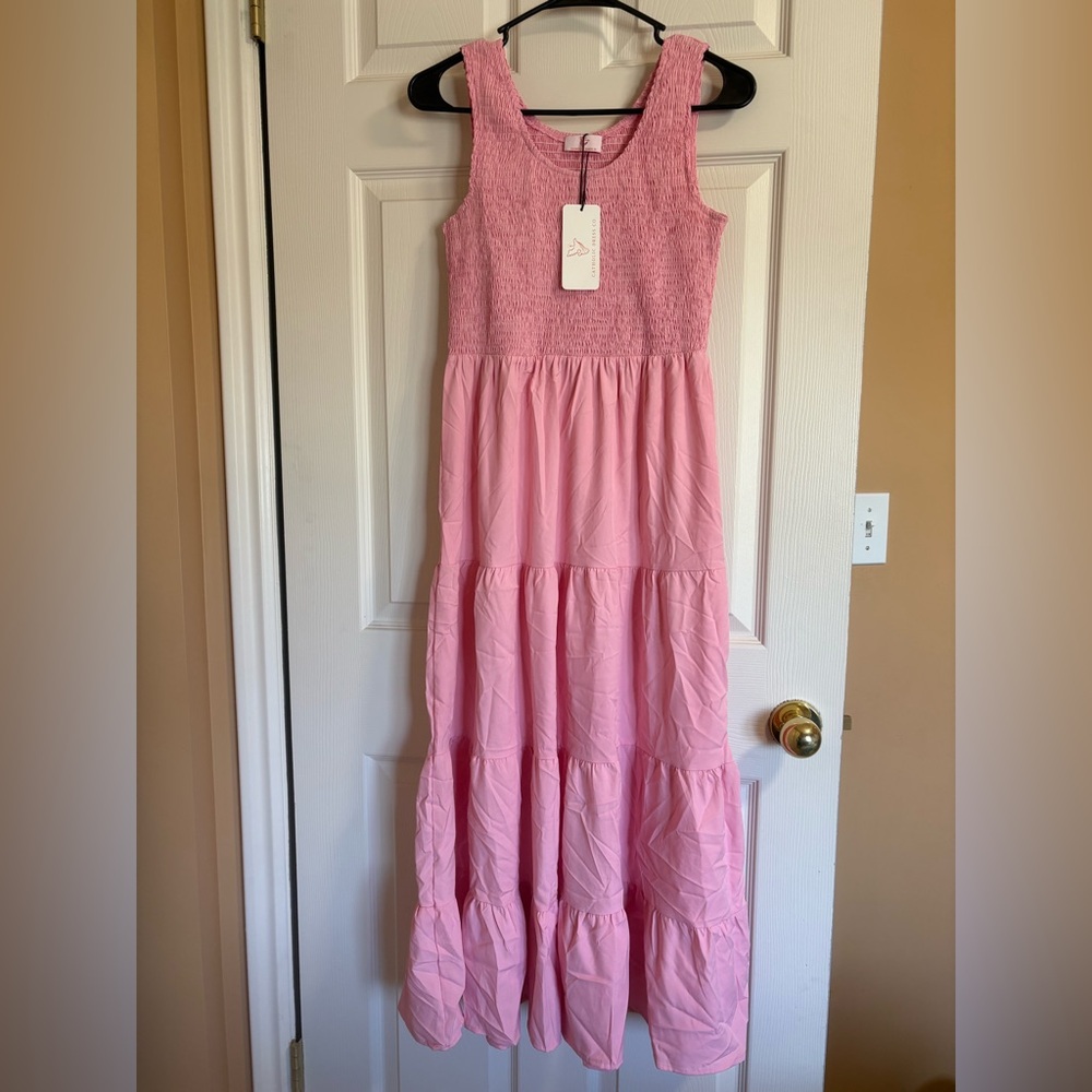 Pink Ruffled Tiered Halter Sundress